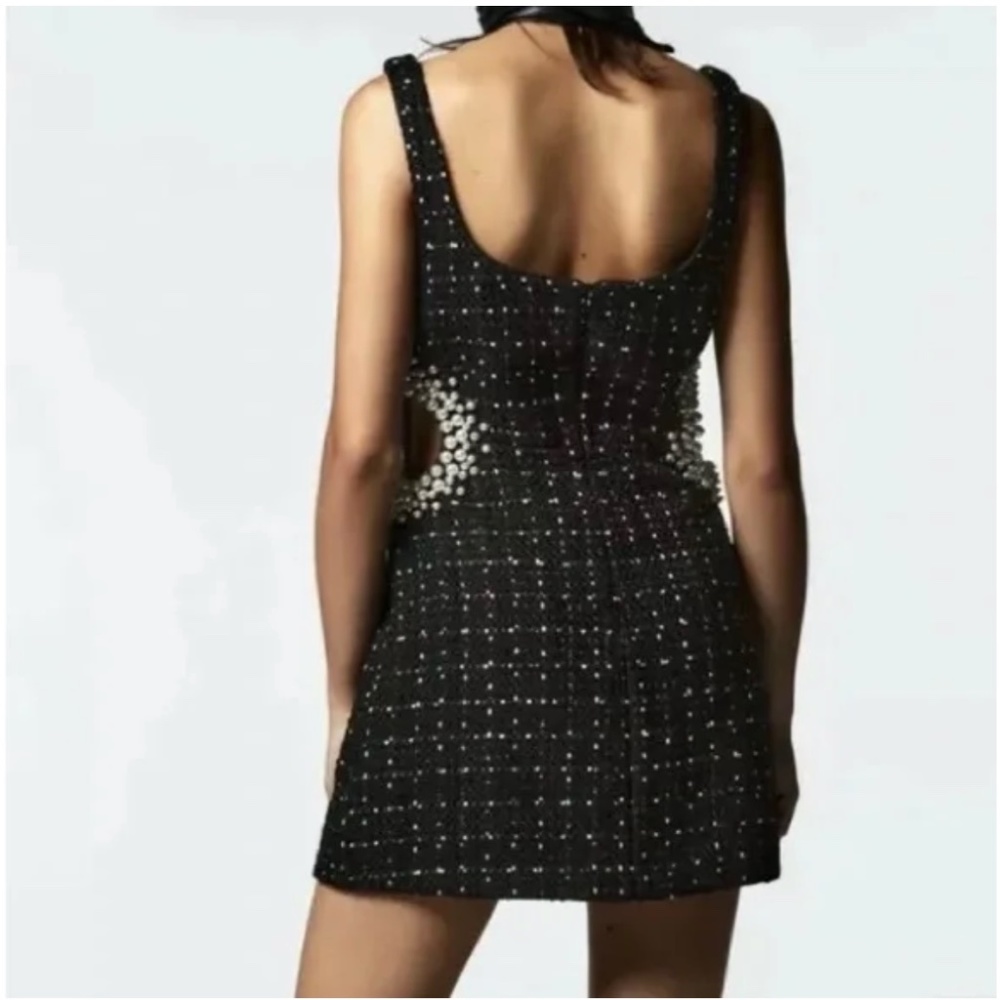 ZARA NWT TEXTURED WEAVE DRESS WTIH FAUX PEARLS CUTOUT